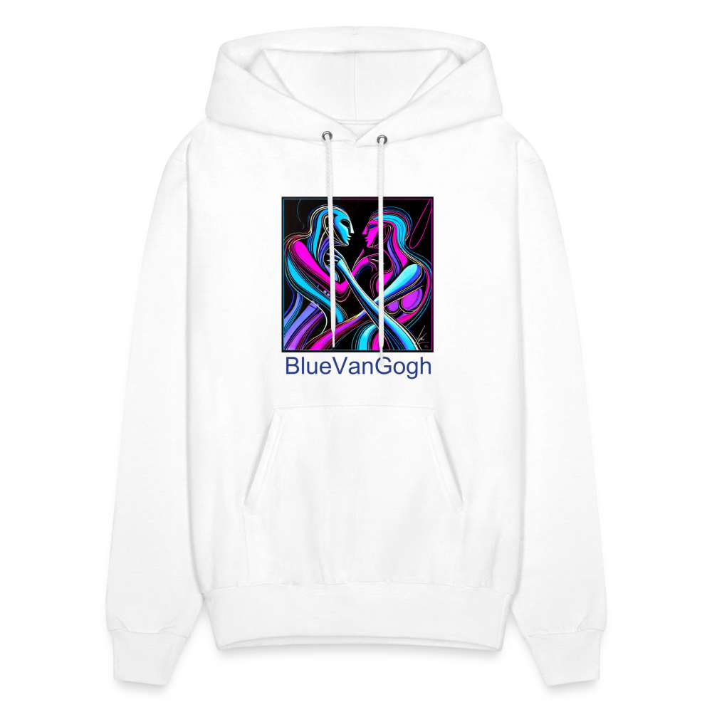 Unisex Hoodie white with BlueVanGogh neon abstract square graphic on chest