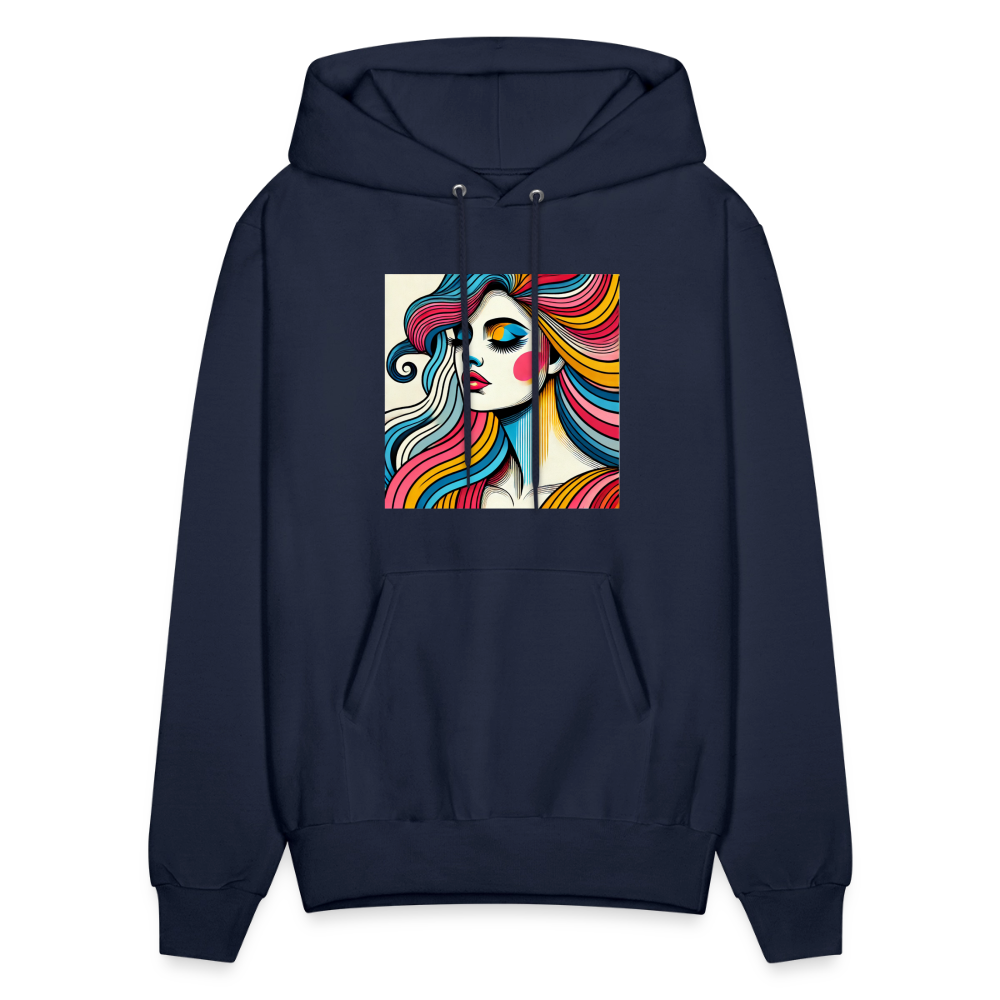Unisex Hanes P170 Hoodie in navy with colorful front art panel