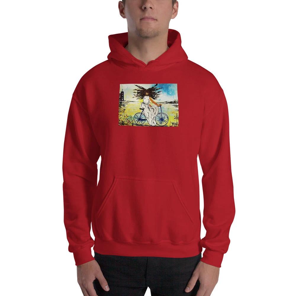 Artistic Hooded Sweatshirt / Jesus Christ on a Bicycle / Artist - Margot House