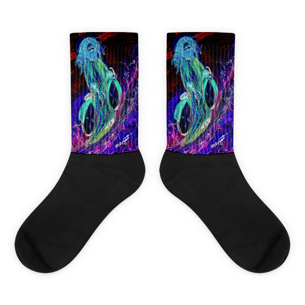 neon "Jesus Christ on a Bicycle" Socks / Artist - Margot House & Bryan Ameigh