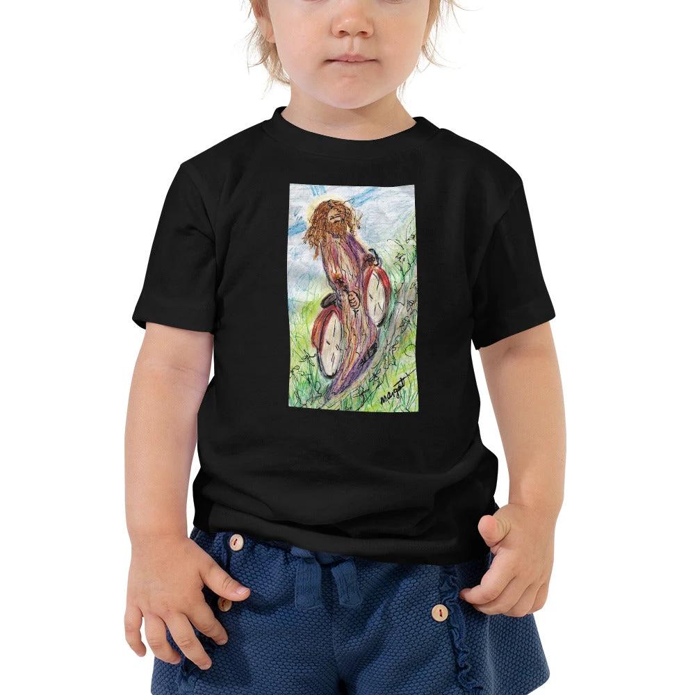 Toddler Short Sleeve "Jesus Christ on bicycle" Tee / Artist - Margot House