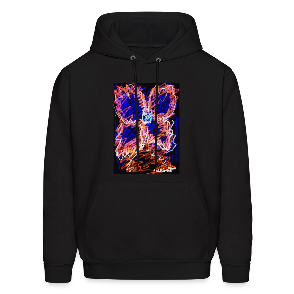Hanes P170 men's black hoodie with neon abstract graphic print on chest