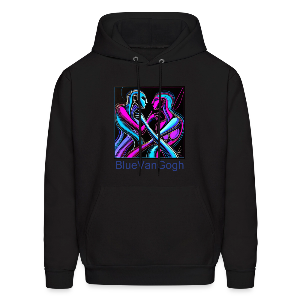 Unisex Hoodie on black fabric with BlueVanGogh neon abstract art print