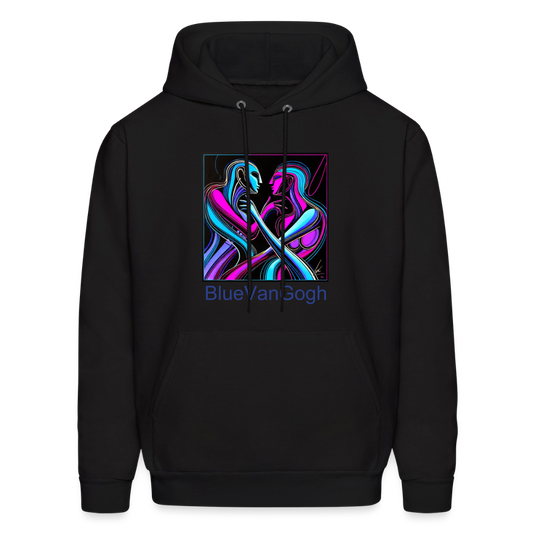 Unisex Hoodie on black fabric with BlueVanGogh neon abstract art print