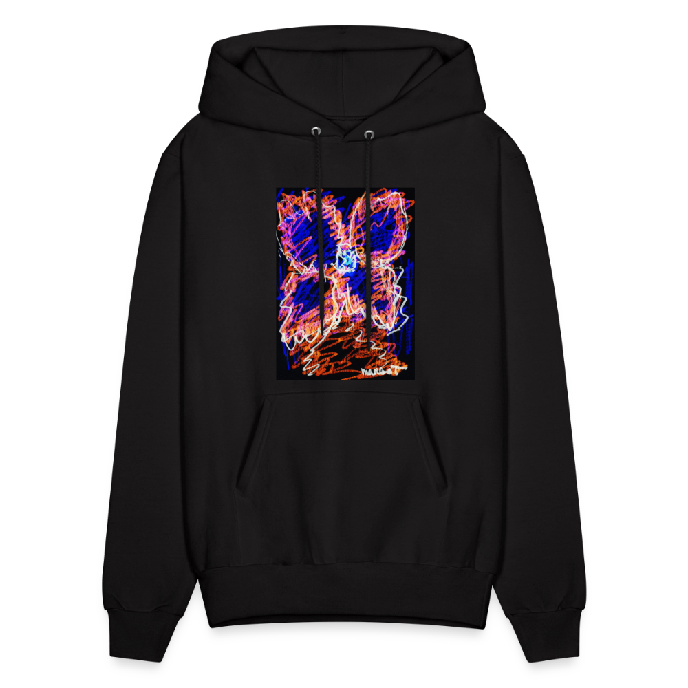 Unisex hoodie with black fabric and neon abstract graphic on chest