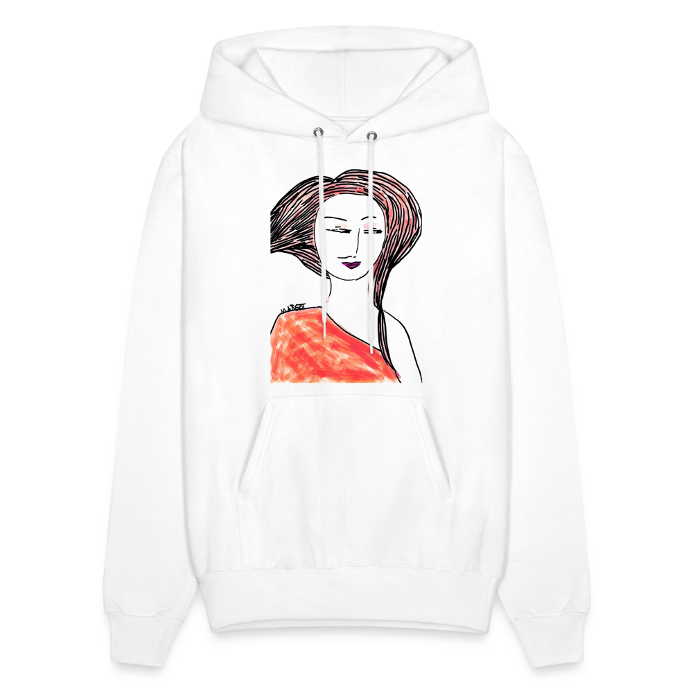 Hanes P170 men's hoodie in white with stylized portrait print