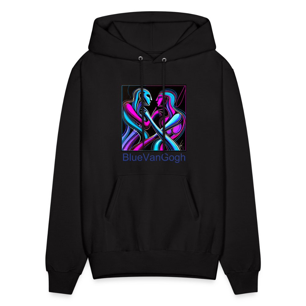 Unisex Hoodie in black with BlueVanGogh neon abstract art graphic