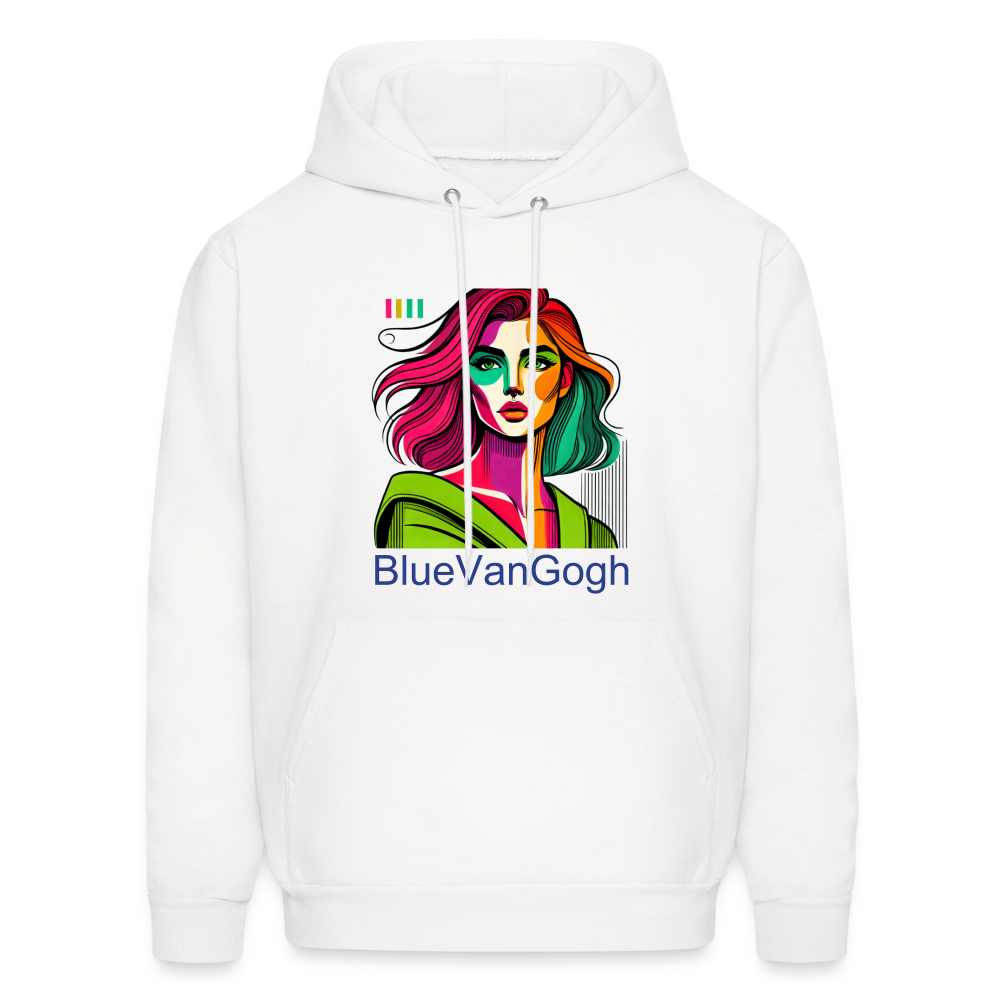 Unisex Hoodie - white with BlueVanGogh colorful portrait graphic on front