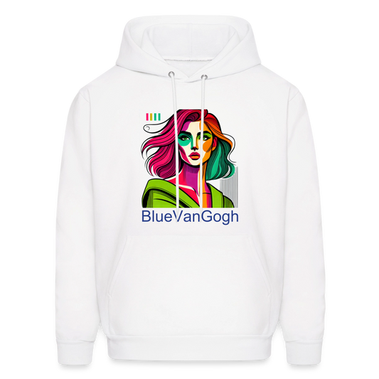 Unisex Hoodie - white with BlueVanGogh colorful portrait graphic on front