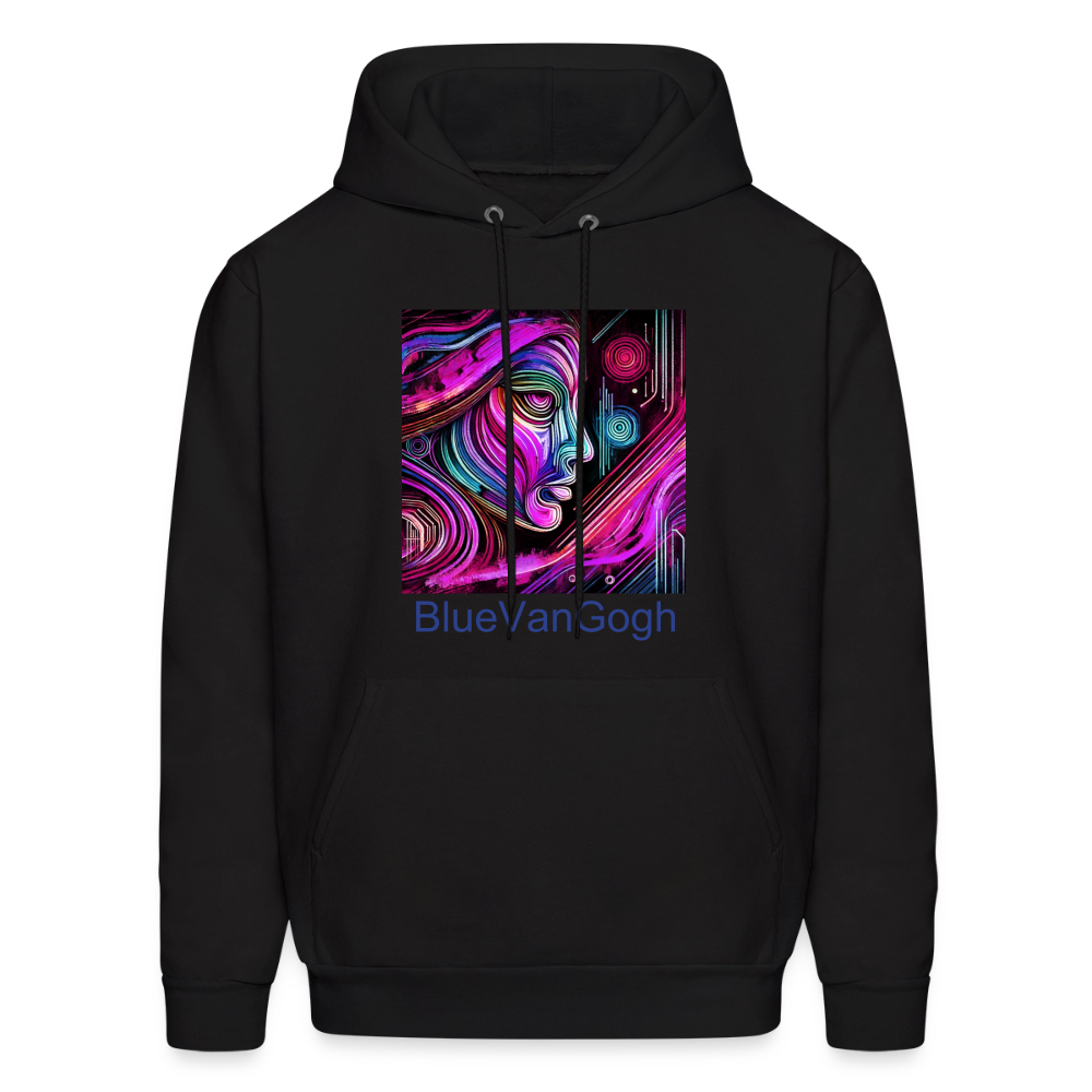 Unisex hoodie black with BlueVanGogh colorful abstract face print on chest