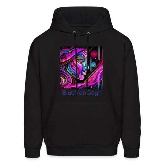 Unisex hoodie black with BlueVanGogh colorful abstract face print on chest