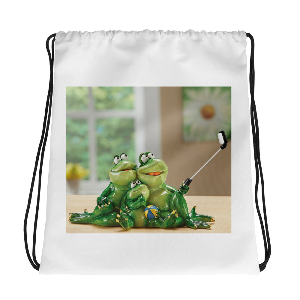 Froggy Family Selfie Drawstring bag