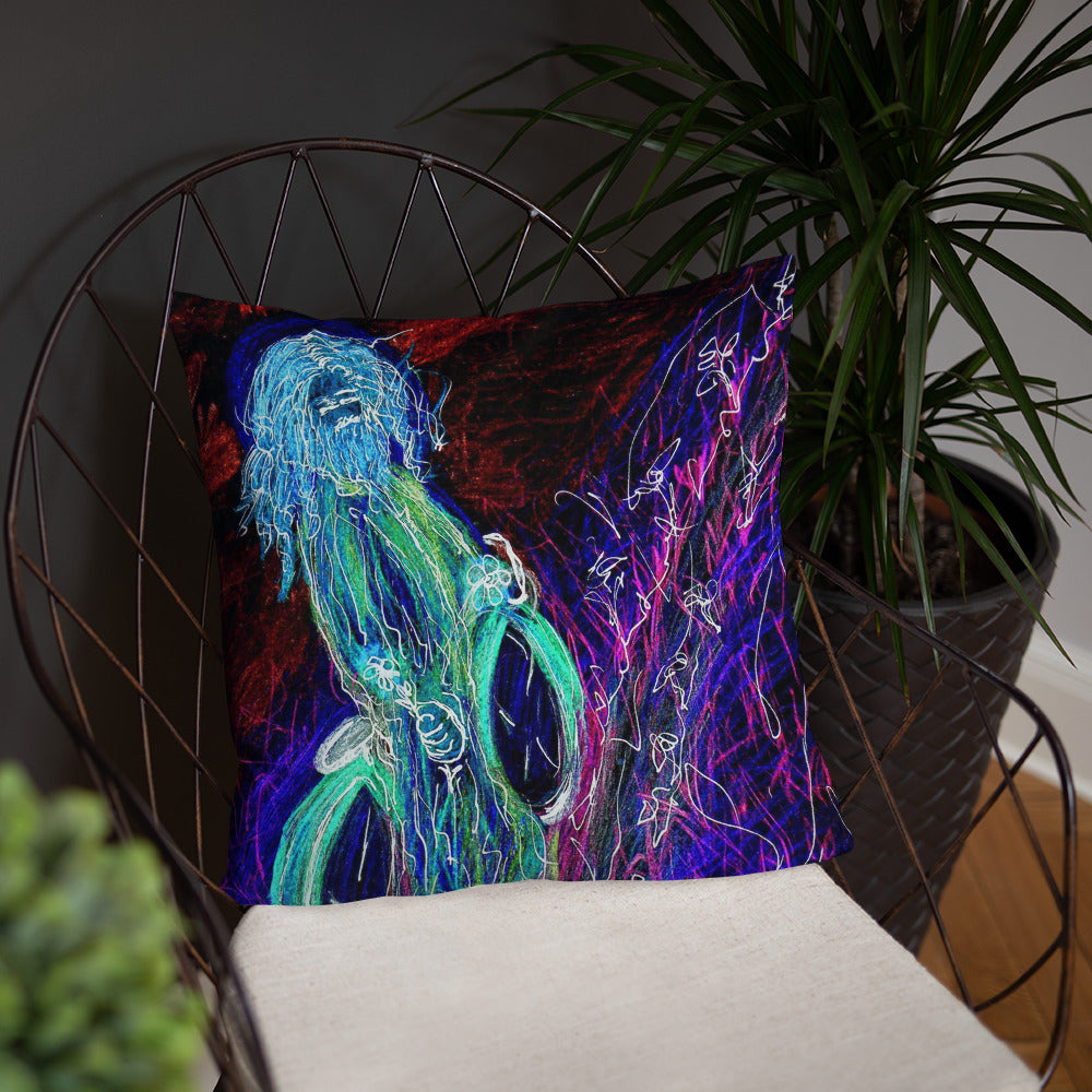 neon "Jesus Christ on a Bicycle" Pillow / Artist - Margot House & Bryan Ameigh