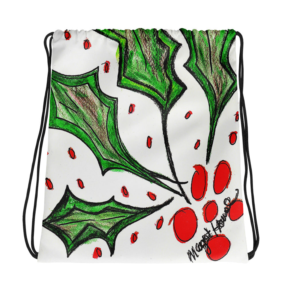 Christmas Holly Drawstring bag  / Artist - Margot House